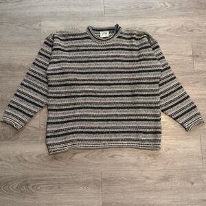 Vintage 90s Carraig Donn Ireland 100% Wool Striped Sweater XL Earth Tone Boxy